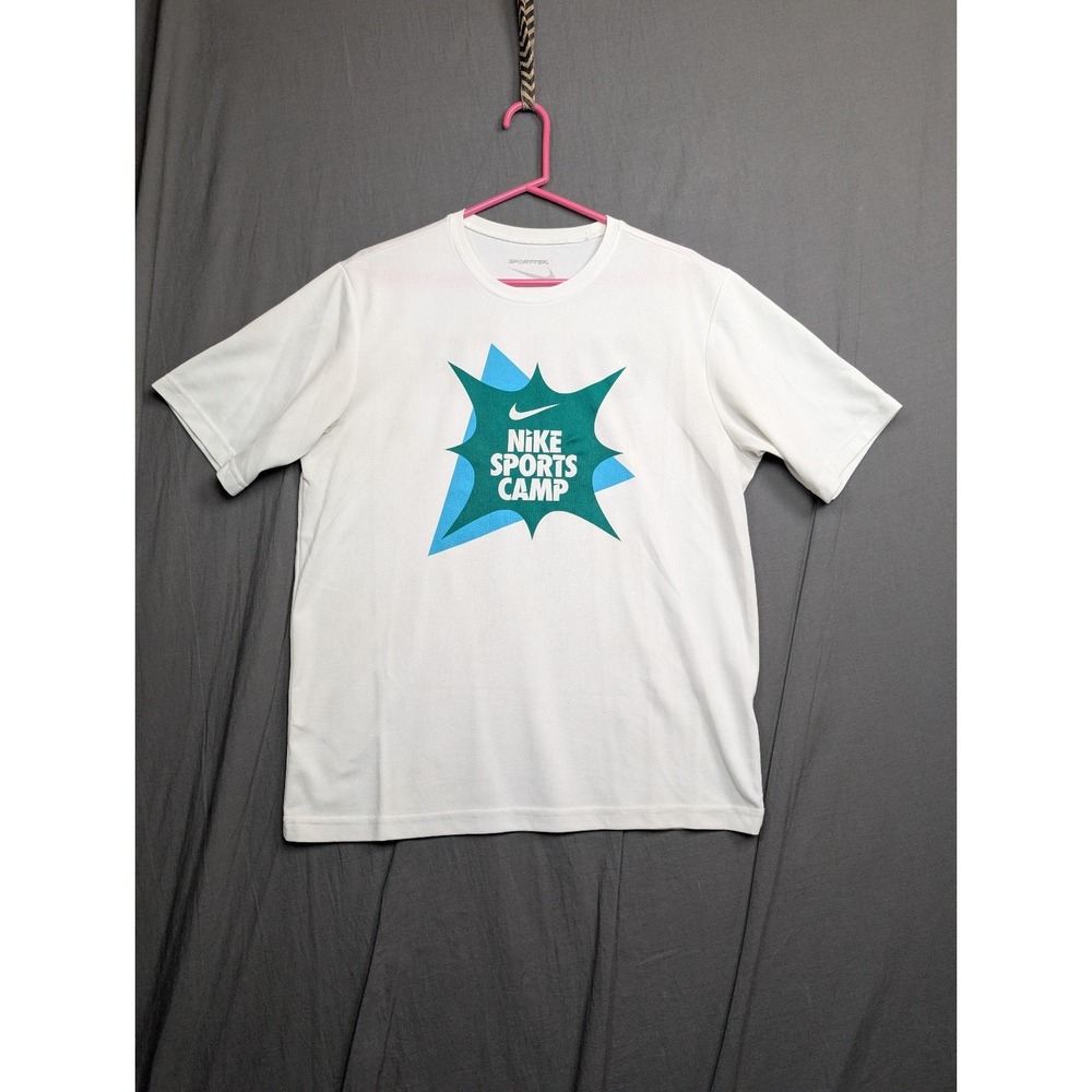 Nike Shirt Mens Adult Large White Sports Camp Coach Logo Casual Athletic